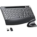 Sksyloo Full-Size Ergonomic Keyboard and Mouse, 2.4GHz Wireless Keyboard and vertical Mouse with Tablet Phone Holder, Wrist Rest for Computer Mac PC
