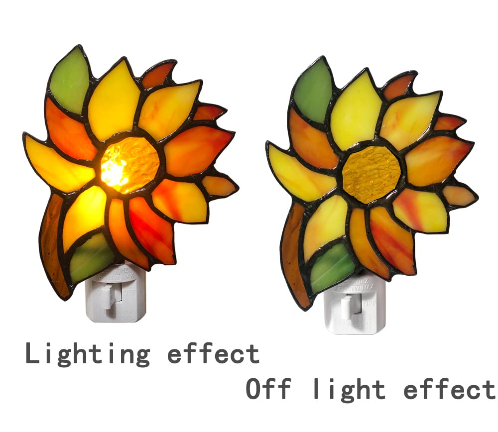 HUIMEIJU Colored Glass Sunflower Night Light, Tiffany Glass, Children's Room, Wall Mounted, Orange