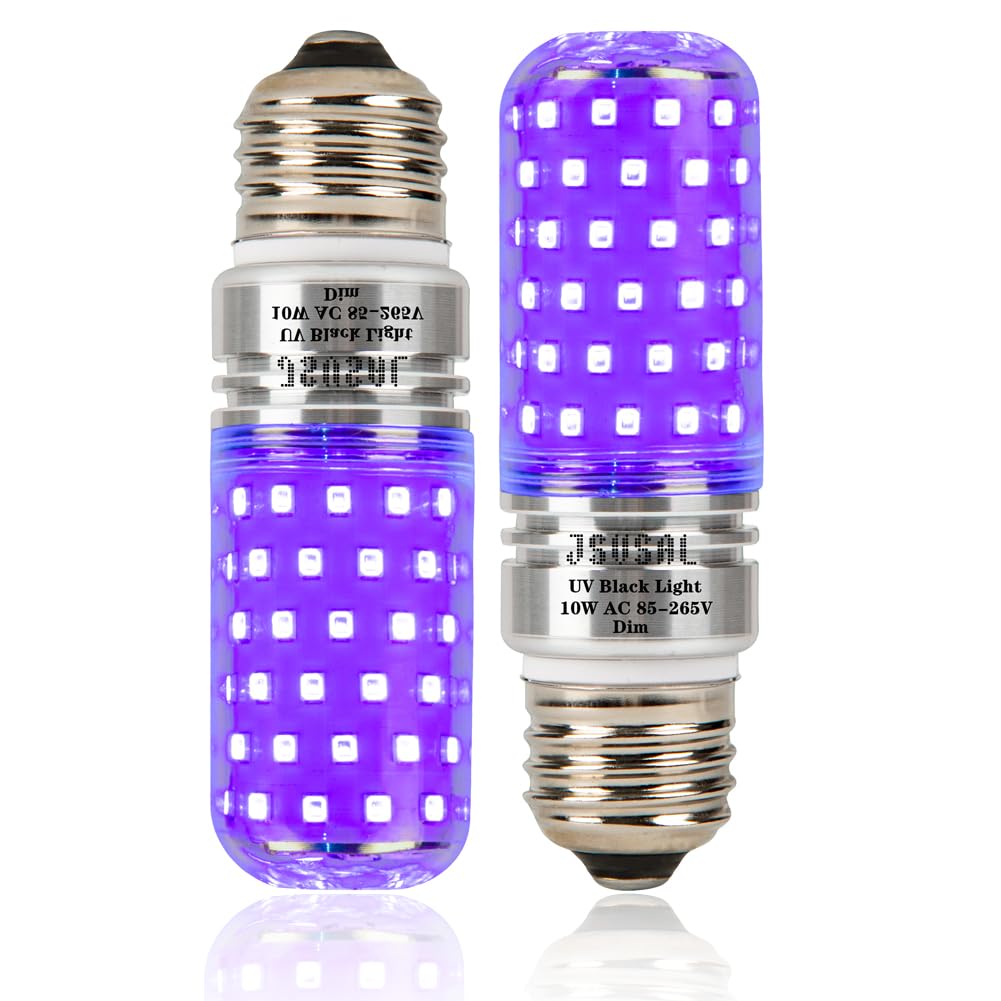 JSVSAL LED Black Light Bulb, AC 85-265V E26 Medium Base,Dimmable,2-Pack