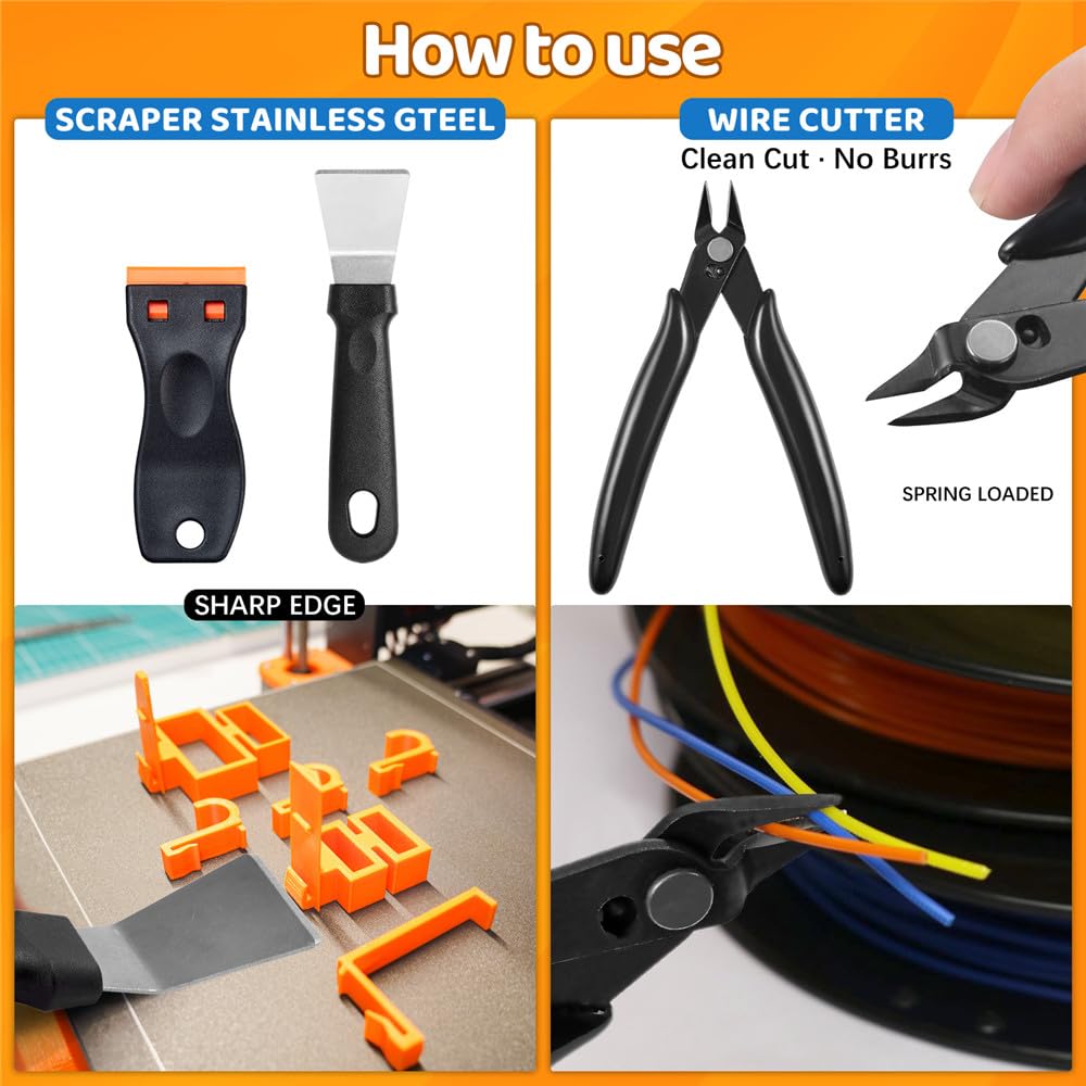 50Pcs 3D Printer Tool Kit & Accessories for All FDM/SLA Printers, Includes Nozzle Cleaning Kit, Scraper, Deburring Tool, Files, Brushes - Complete