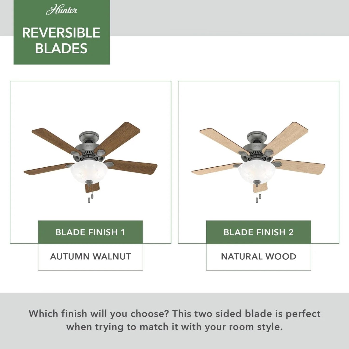 Hunter Fan 44 inch Traditional Matte Silver Indoor Ceiling Fan with Light Kit (Renewed)