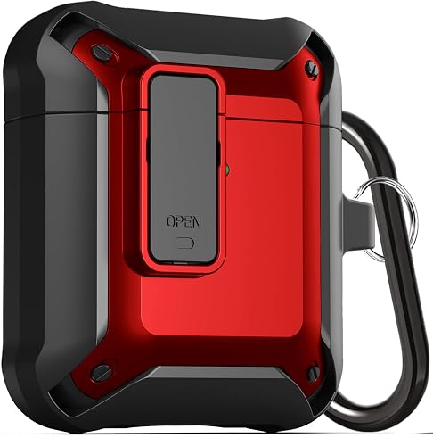 Wonjury Upgraded Armor Secure Lock Airpod Case for Men Lock with Cleaner kit, Earpods Case Shockproof Protective Case for Apple AirPod 2&1 Wireless