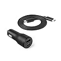 Amazon Basics Fast-Charging Car Charger, 1 USB-C (20W) + 1 USB-A (12W), 32W, with 3-Ft Cable, Black