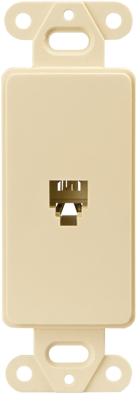 Eaton 3560-4V Decorator Insert Single Telephone Jack with 4-Conductors, Category 3 RJ11 or RJ14, Ivory
