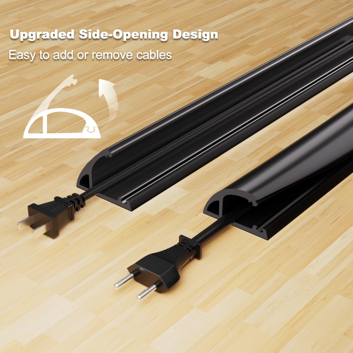 Kneelisa 4FT Side-Open Extension Cord Covers for Wires on Floor,Silicone Power Cable Protector Cord Hider Management Strip,Hide Electric Wire on