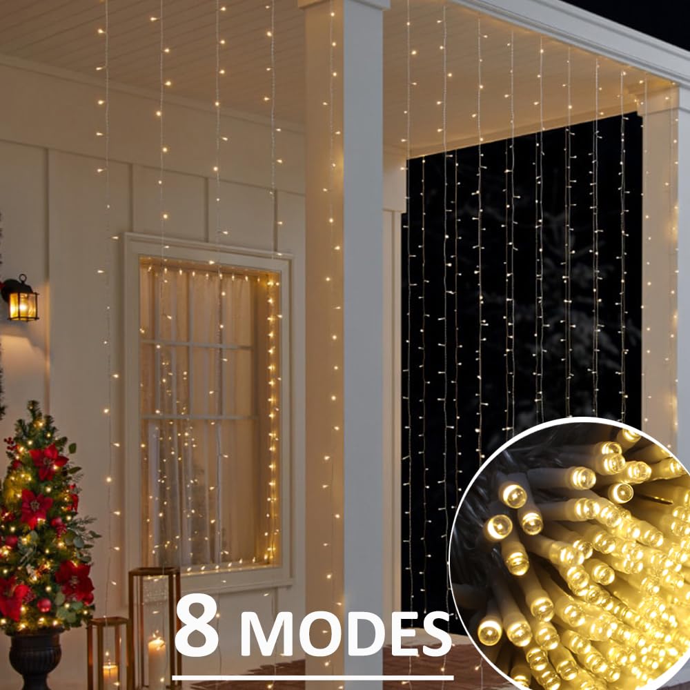 Solhice LED Curtain Lights Outdoor 20ft x10ft, 600 LED Plug in Hanging String Lights Indoor Bedroom, Twinkle Light Backdrop for Outside Wedding Decor