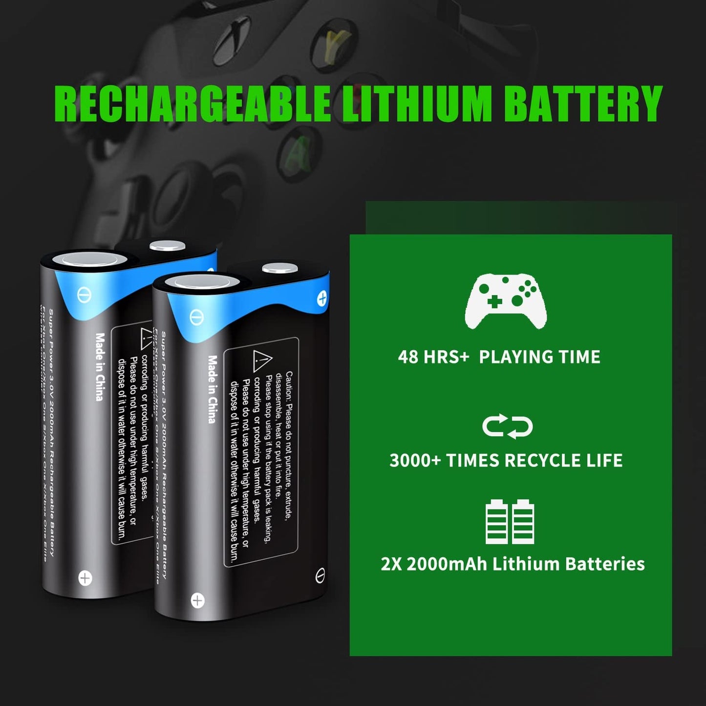 Pallus Lithium Rechargeable Xbox One Controller Battery Pack with Charger Compatible for Xbox Series X/S, Xbox One X/S Controller, 6000mWh High