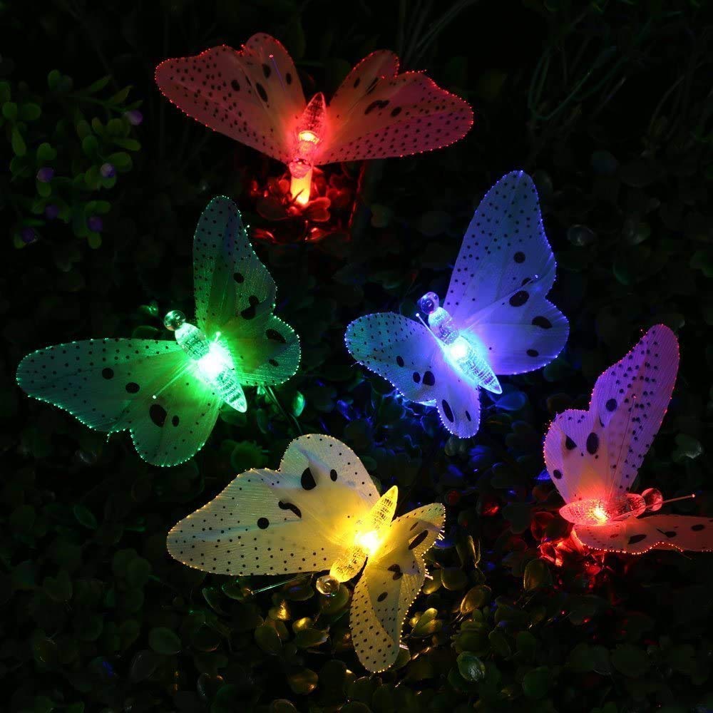 Berocia Butterfly Solar String Lights Outdoor, Waterproof 12 LED Solar Fairy Lights for Garden Patio Christmas Yard Party Camping Decor