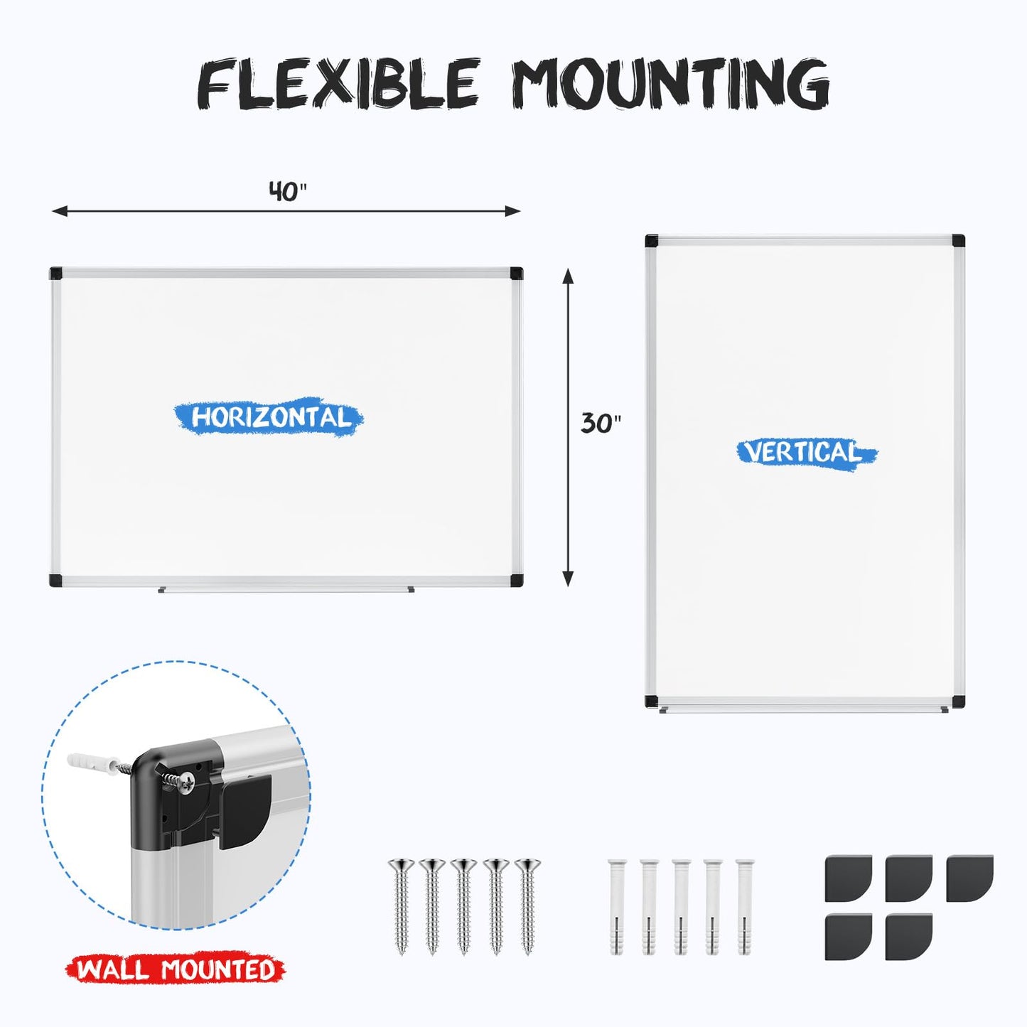 OLIXIS Magnetic White Board, Dry Erase Board for Wall 36" x 24", Whiteboard with 1 Dry Eraser & 2 Multicolor Markers & 4 Magnetic Pins, Aluminium