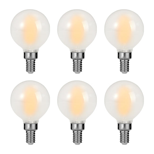 Decoaui E12 G16 LED Globe Light Bulbs, Small Golf-Ball Size Round Bulb, 4W (40W Equivalent) 400 Lumens, 2700K Soft White, Dimmable, Frosted Glass,