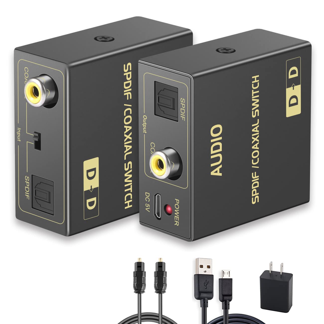 Coaxial to Optical Audio Bi-Directional Converter, Spdif to Coax Converter/Repeater/Splitter, with 1 Spdif Cable