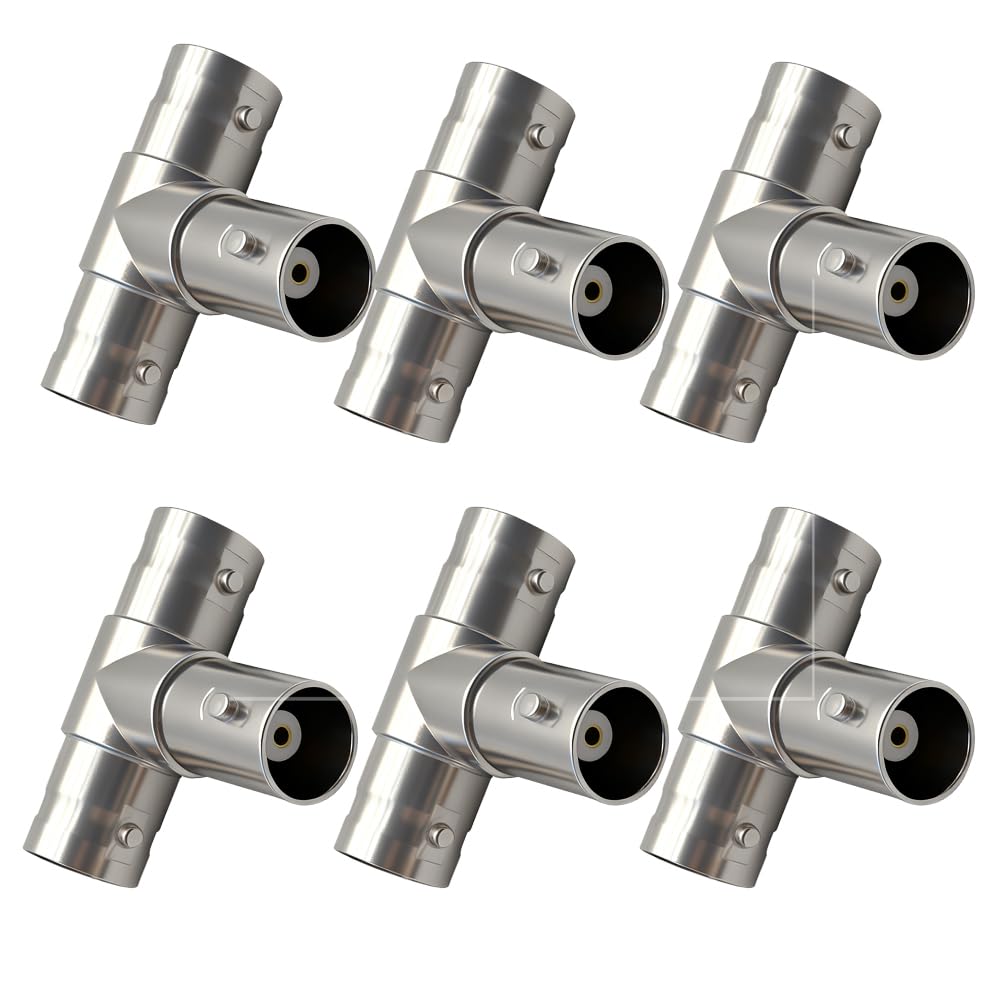 Ulightfire BNC Splitter 1 Female to 2 Female Coupler 3-Way BNC Plug Adapter T-Shape 1 in 2 Out Coaxial Connector for Antenna, CCTV, DVR, Camera 6-Pack