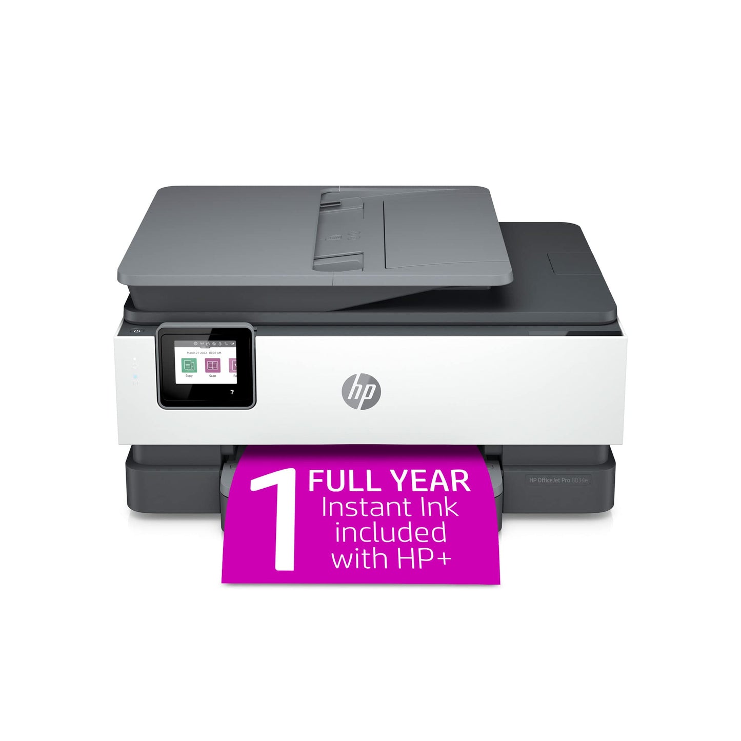 HP OfficeJet Pro 8034e Wireless Color All-in-One Printer with 1 Full Year Instant Ink,White (Renewed)
