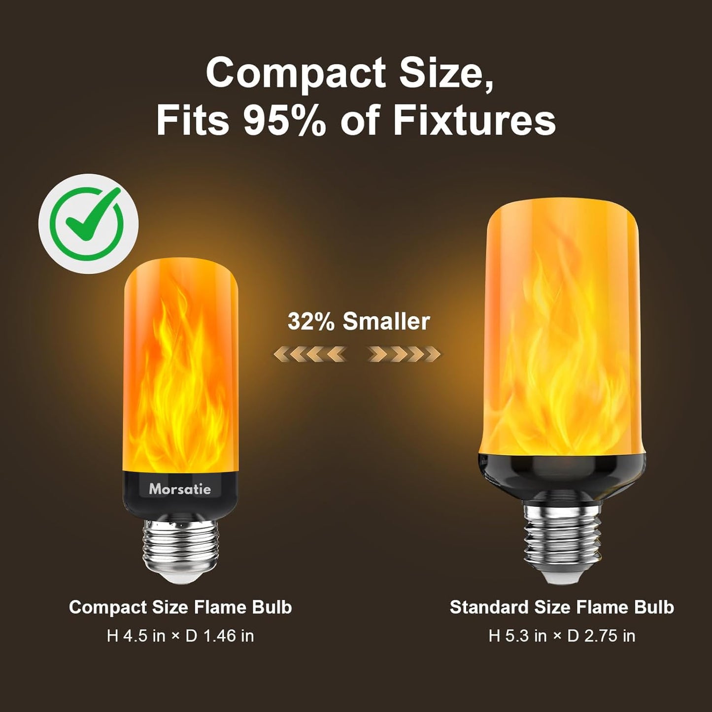 Morsatie E26 Flame Light Bulb Real Flickering Effect, 4 Mode for Home Decor