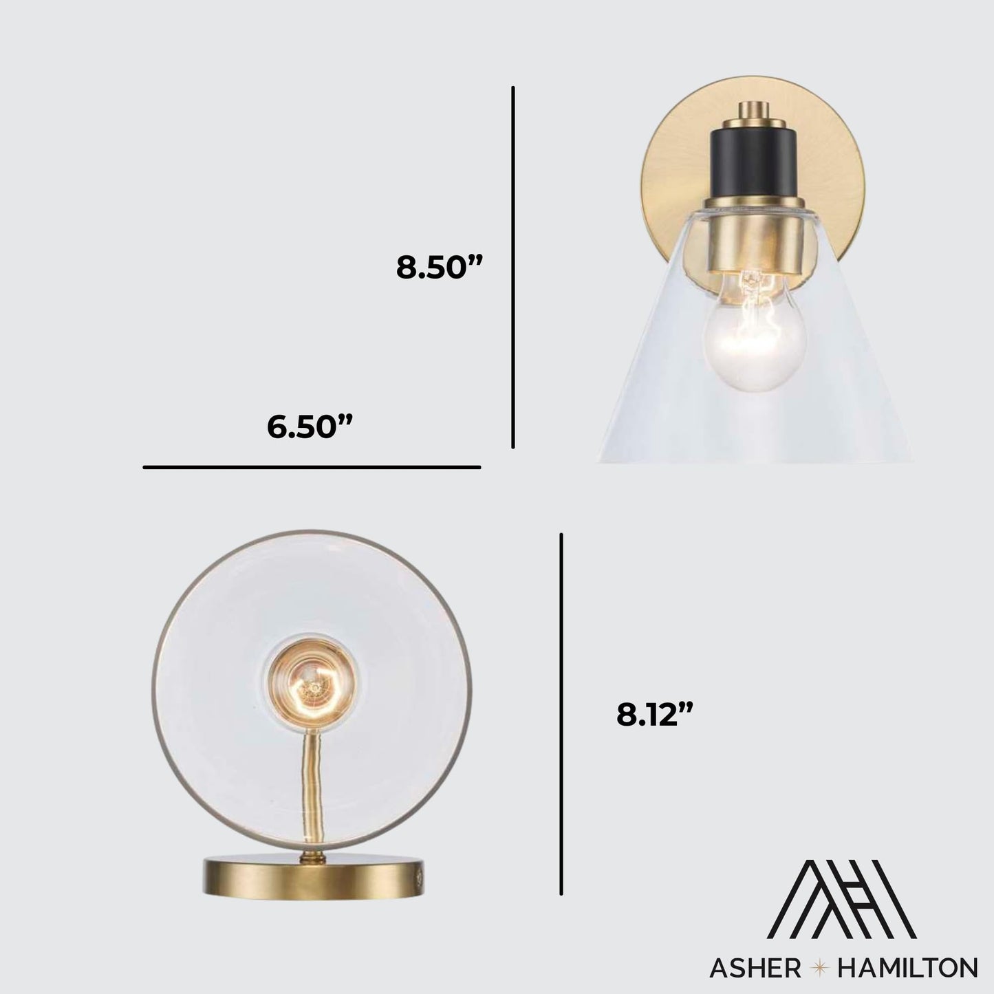 Asher Hamilton AHW-203AGBKCL Monroe 1 Light Wall Sconce | One E26 Medium Base Bulb Required Sold Separately | 60 Watt Max | Damp Rated | Black