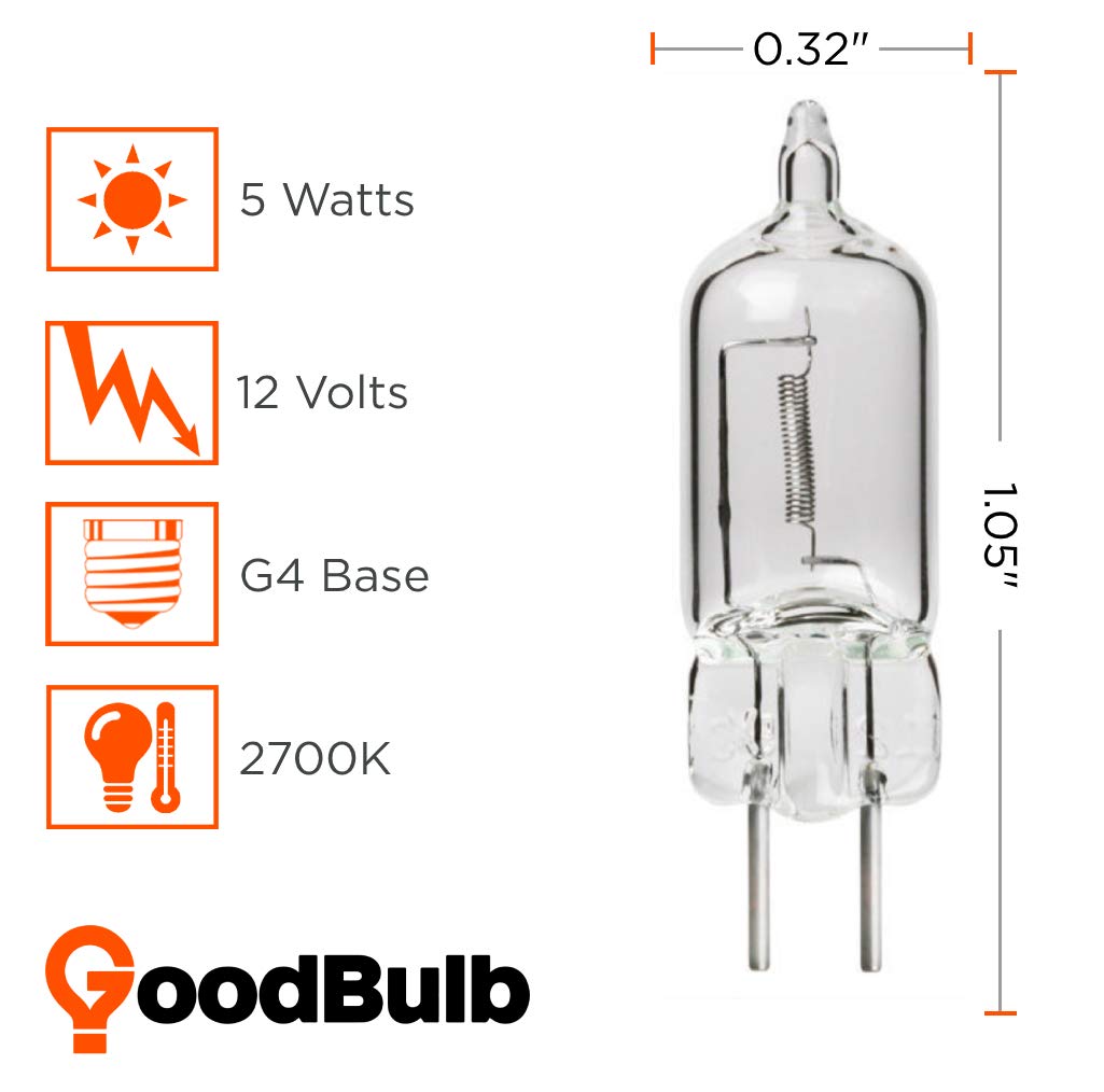 GoodBulb 5 Watt JC Light Bulb 5W G4 Base 12V High Output Halogen Light 3000K Soft White & Clear Finish 2000 Life Hours 10 Pack