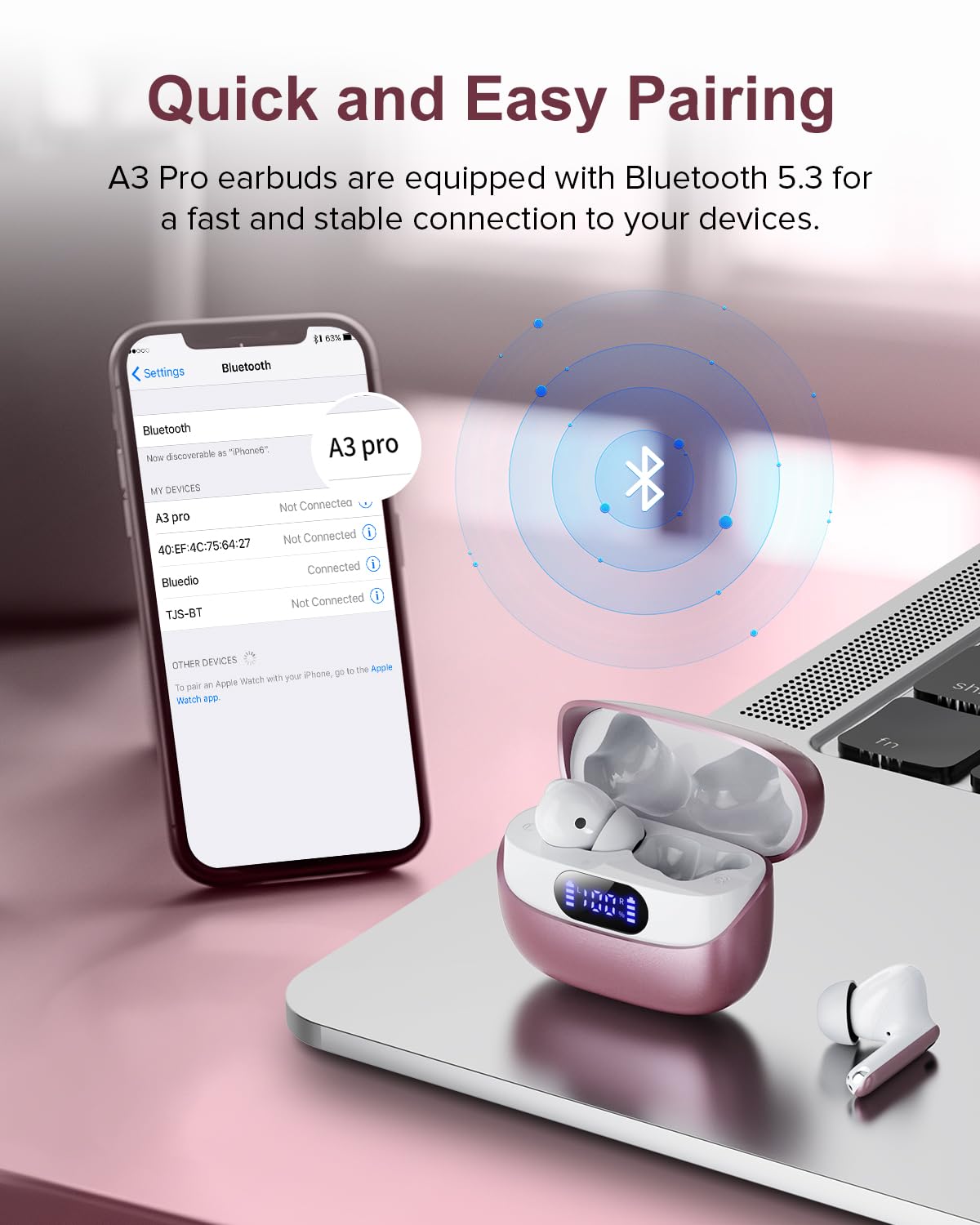 TUMJUN Wireless Earbuds, 42H Playtime Bluetooth 5.3 Headphones, HiFi Stereo Call Noise Cancelling Earbuds, IPX7 Waterproof Stereo in-Ear Earphones…