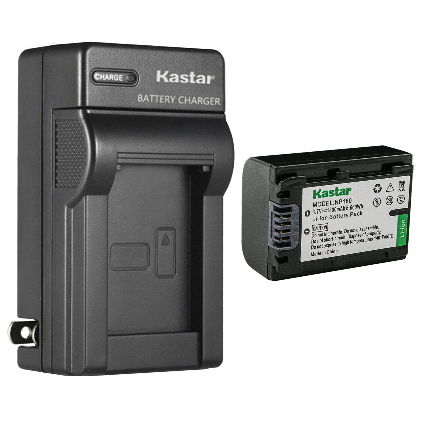 Kastar 1-Pack Battery and AC Wall Charger Replacement for Ordro NP-180 NP180 Battery, ORDRO HDR-AE8 UHD 1080P 60FPS DV Camera, Ordro AE8 Digital
