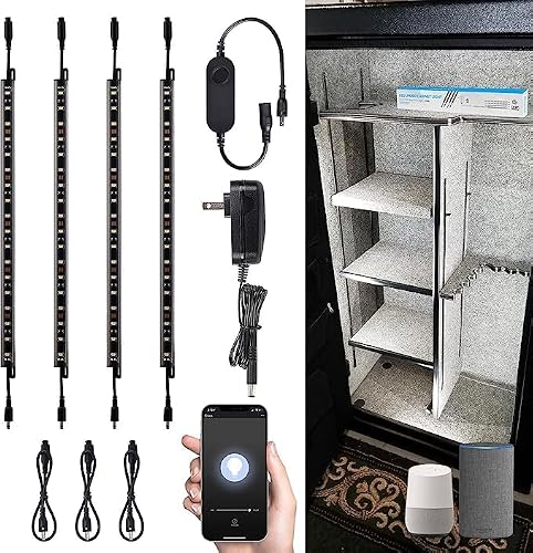 TORCHSTAR Voice Control Smart LED Safe Lighting Kit, (4) 12 Inch Dimmable Linkable Light Bars, Compatible with Alexa&Rocker Switch, 100-240V UL Power