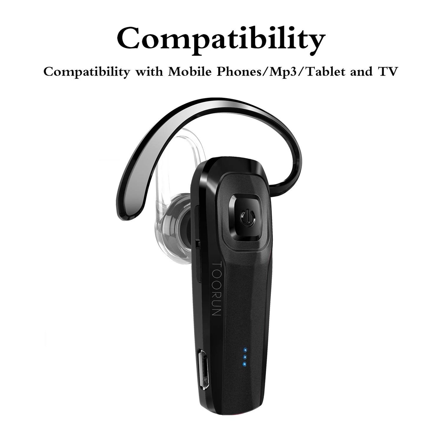 TOORUN Bluetooth Headset, M26 Bluetooth Earpiece Handsfree V5.0 Wireless Headphone with Noise Cancelling and Microphone Compatible for Android iPhone