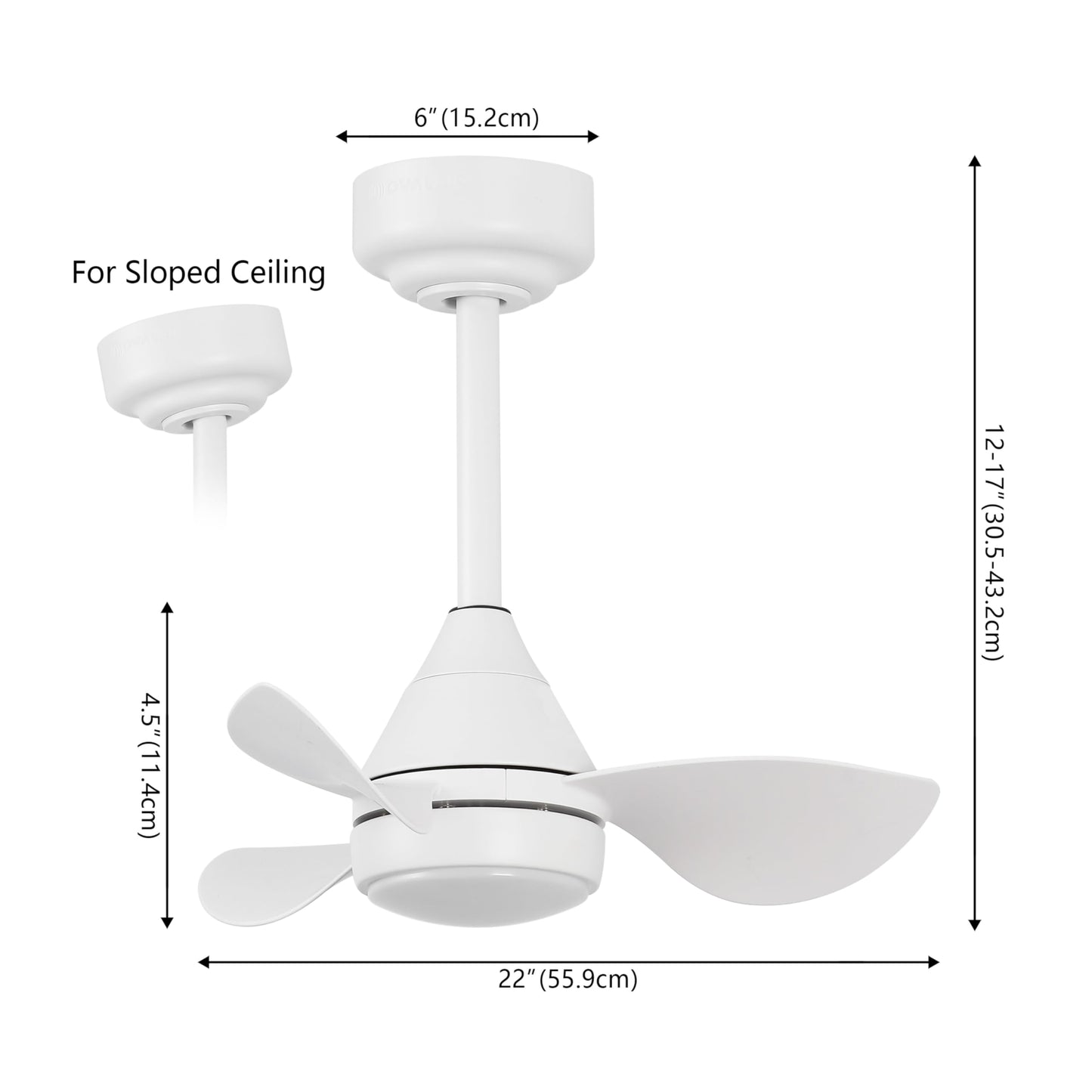 OVAL AIR AIR8000B Albini 22" Contemporary Minimalist 6-Speed Metal Mobile-App/Remote-Controlled Dimmable Smart Integrated LED Ceiling Fan for Living