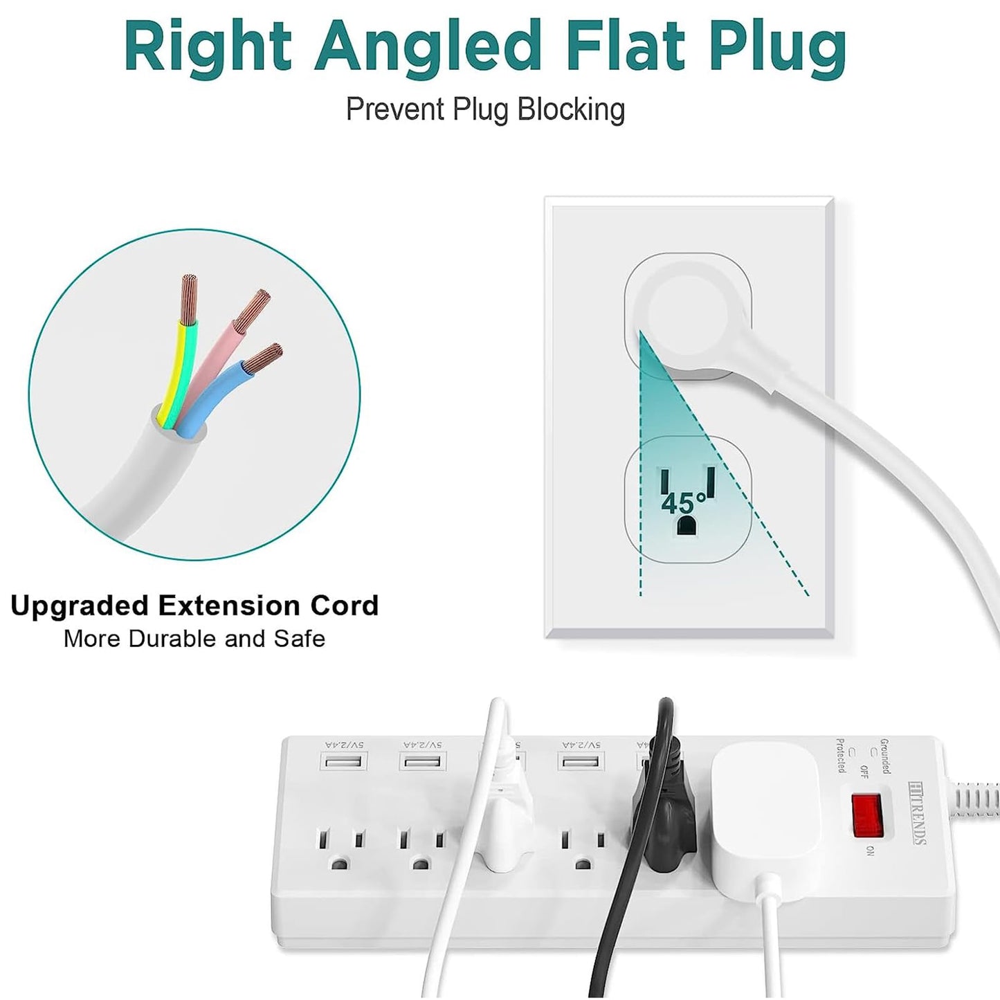 HITRENDS Surge Protector Power Strip 6 Outlets with 6 USB Charging Ports, USB Extension Cord, 1625W/13A Multiplug for Multiple Devices Smartphone