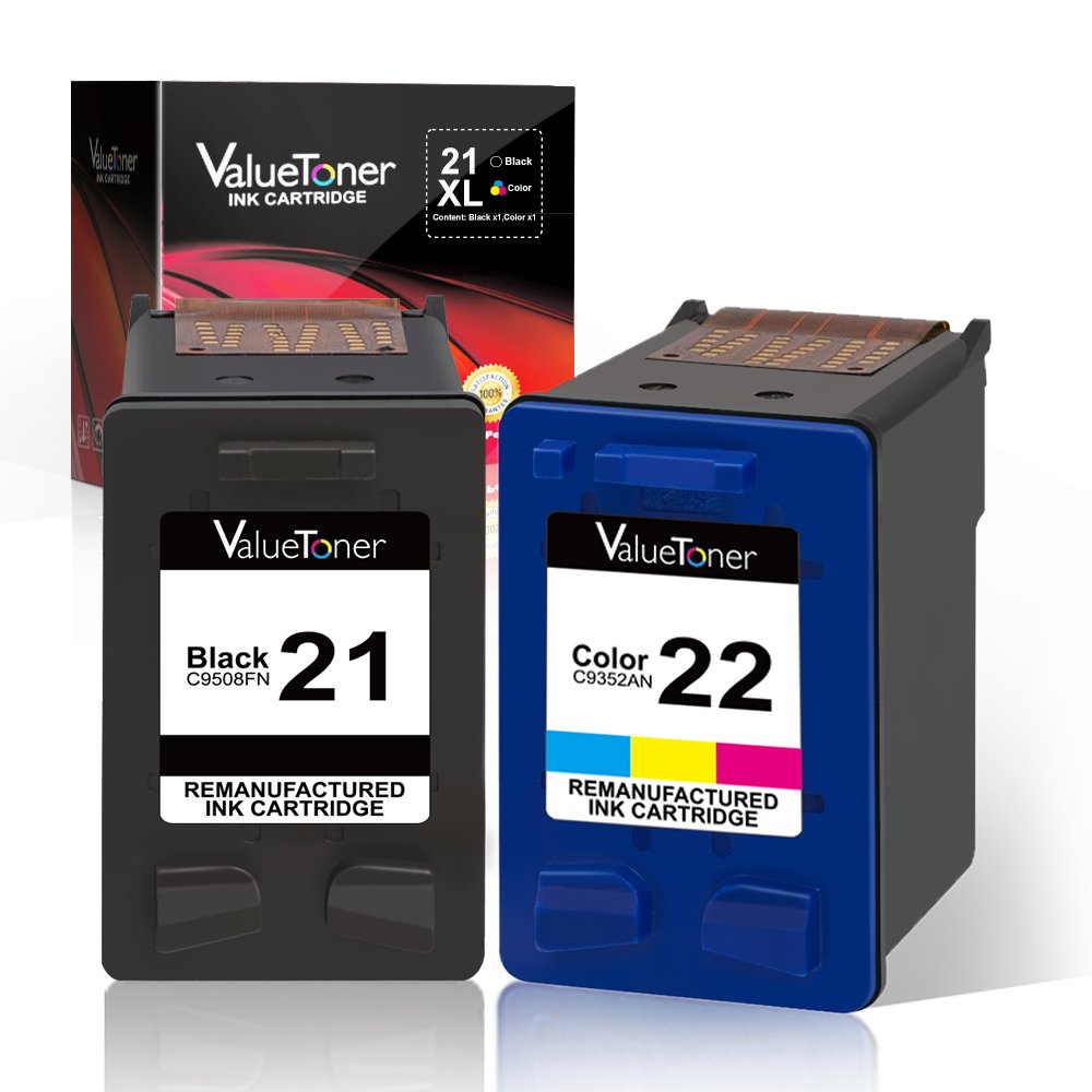 Valuetoner Remanufactured Ink Cartridge Replacement 2 Pack for HP 21 C9351AN & 22 C9352AN (1 Black + 1 Tri-Color) for HP DESKJET
