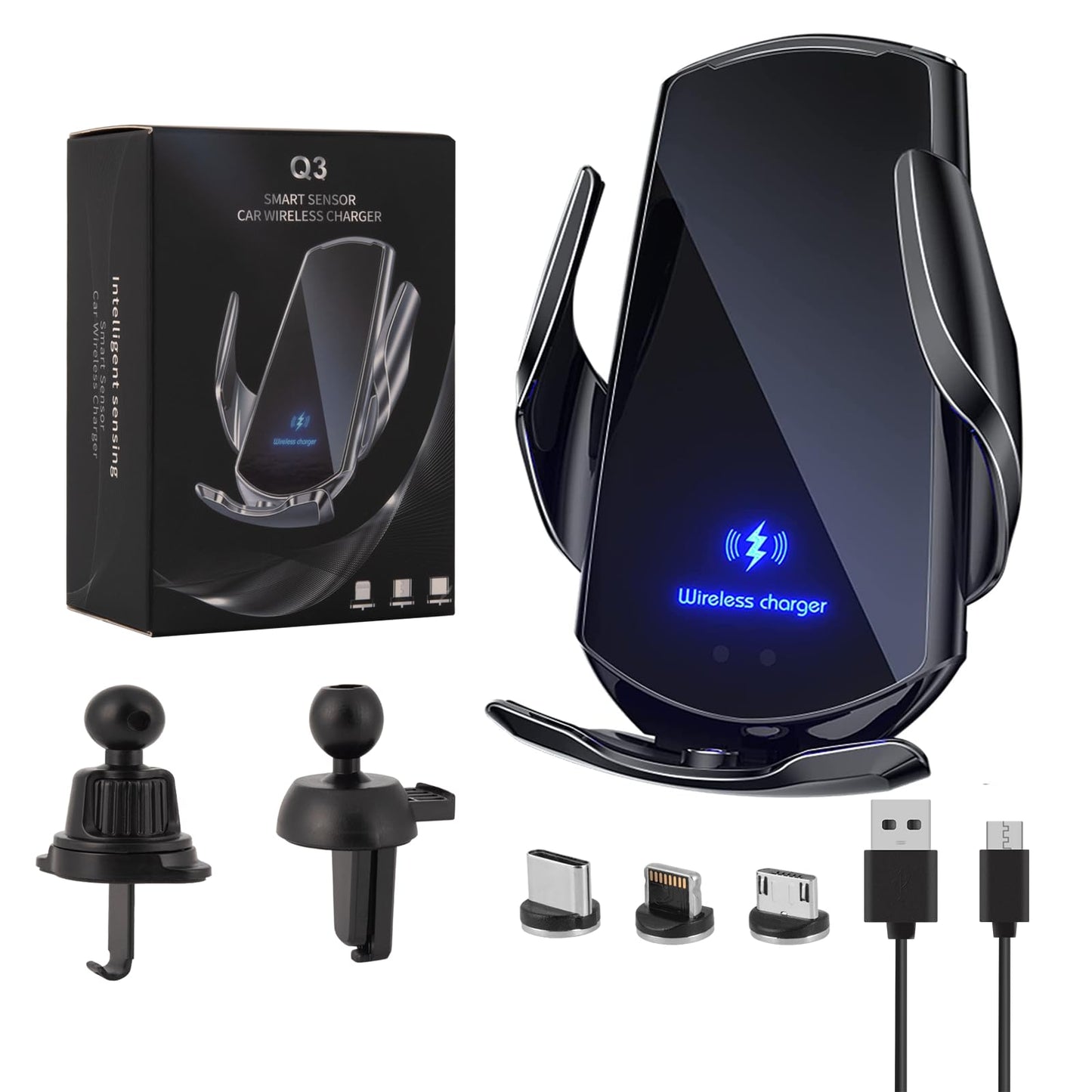 LFNOWN Wireless Car Charger Phone Mount 15W Fast Charging Auto Clamping Car Charger Car Phone Holder Mount Wireless Charging Mount Compatible with All
