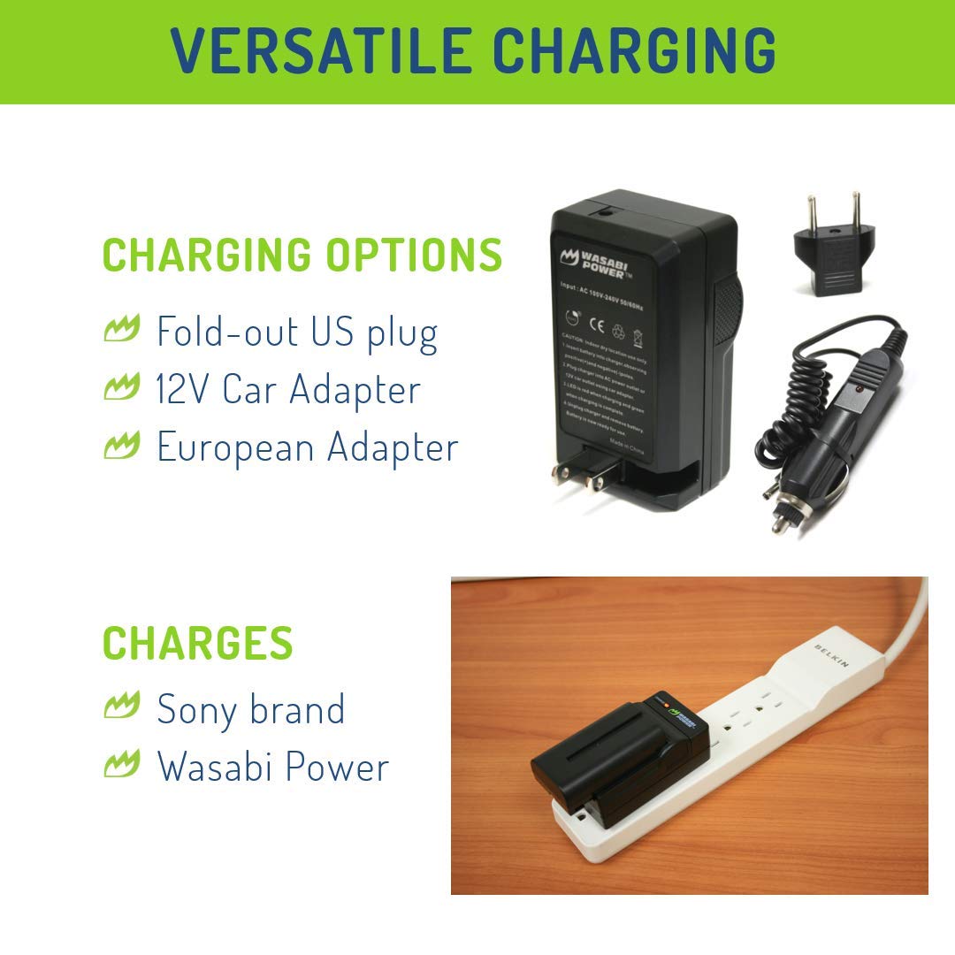 Wasabi Power Battery (2-Pack) and Charger for Sony NP-F330, NP-F530, NP-F550, NP-F570 (L Series) and CN-160, CN-216, CN126 Series & Atomos Ninja V