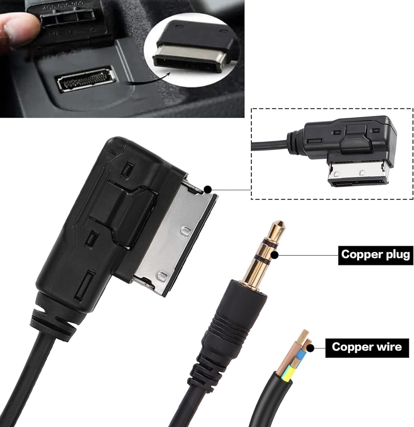 OCR 6.6ft AMI MDI MMI AUX Cable Audio Music Interface Adaptor 3.5mm Jack Aux-in MP3 Cable for Audi Audi A3/A4/A5/A6/A8/Q5/Q7/R8/TT, VW Jetta Passat