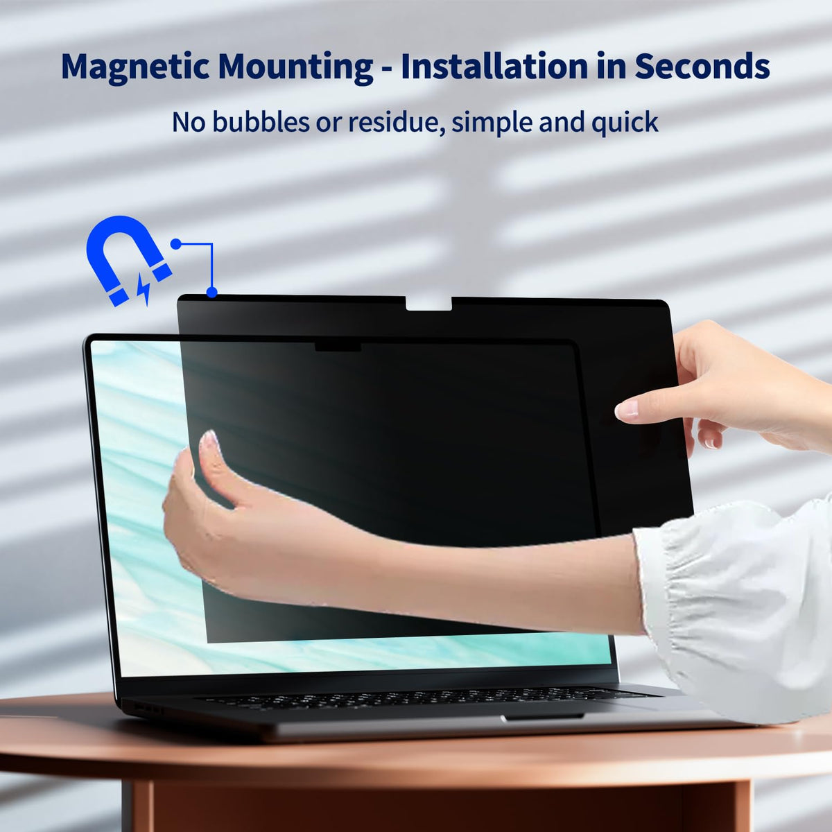 Magnetic Laptop Privacy Screen 16 Inch 16:10, Removable Matte Anti Glare Blue Light Filter - Computer Privacy Shield for 16" with 1920x1200 Resolution