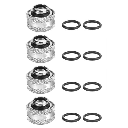 Eboxer PC Water Cooling Compression Fitting, Brass, Silver, for Acrylic Tube OD 16mm, Three Layer Sealing Rings, 4 Pieces