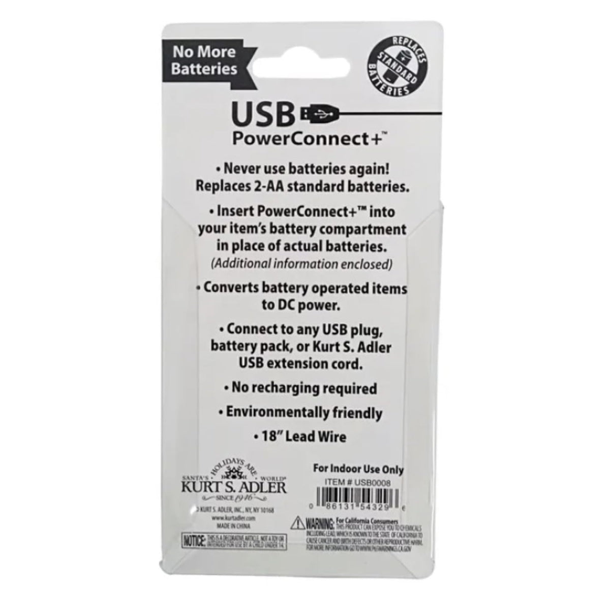Kurt S. Adler 2-AA USB Power Connect and Converter