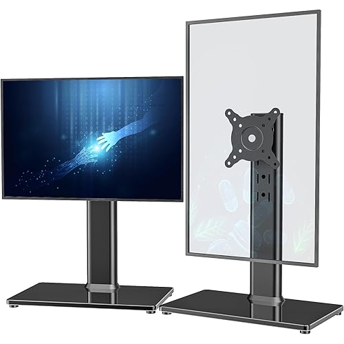 Hemudu 2 Pack Single LCD Computer Monitor Free-Standing Desk Stand Riser for 13 inch to 32 inch Screen with Swivel, Height Adjustable, Rotation, Holds