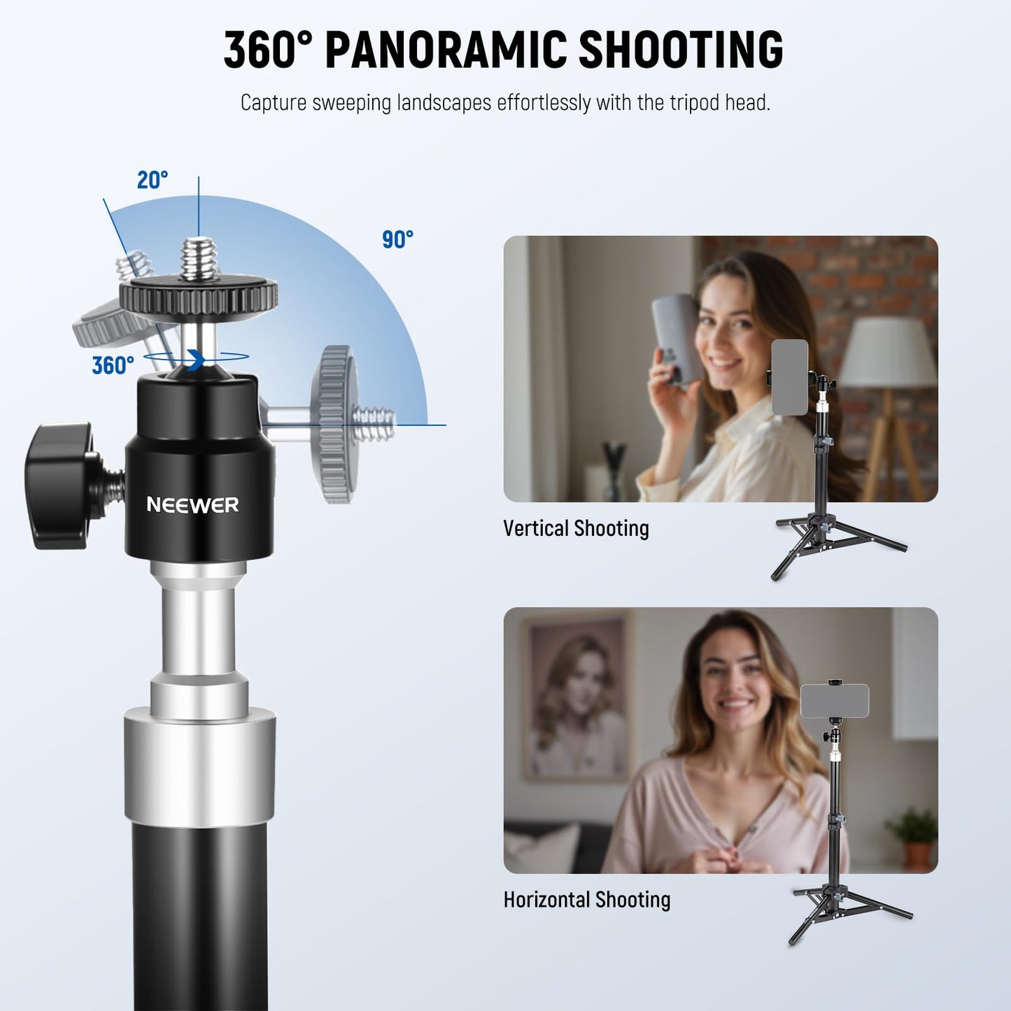 NEEWER Webcam Stand Tripod for Desk, Mini Desktop Tripod with Cell Holder Compatible with Logitech Anker Emeet Webcam Ring Light for Video Recording