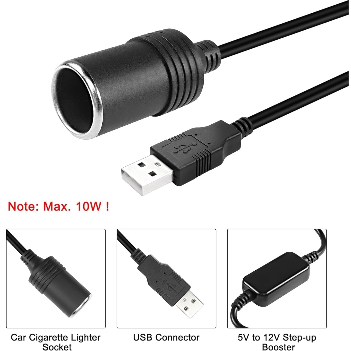 USB A Male to 12V Car Cigarette Lighter Socket Female Power Converter USB to Cigarette Lighter Converter