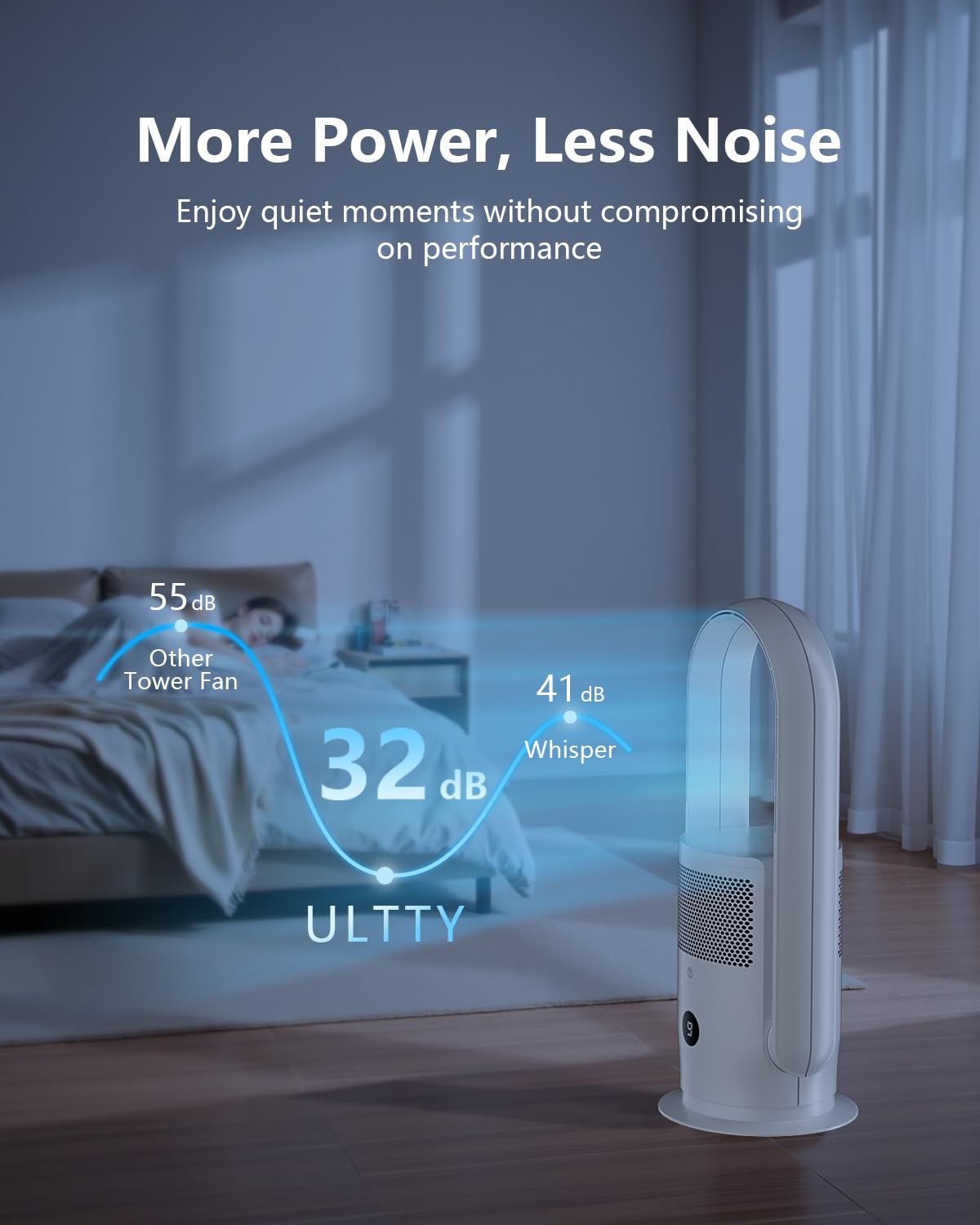 ULTTY Bladeless Tower Fan and Air Purifier Combo, Quiet Oscillating Fan with Remote & Touch Control, 9 Speeds, 8H Timer, HEPA Air Filter, Safe Floor