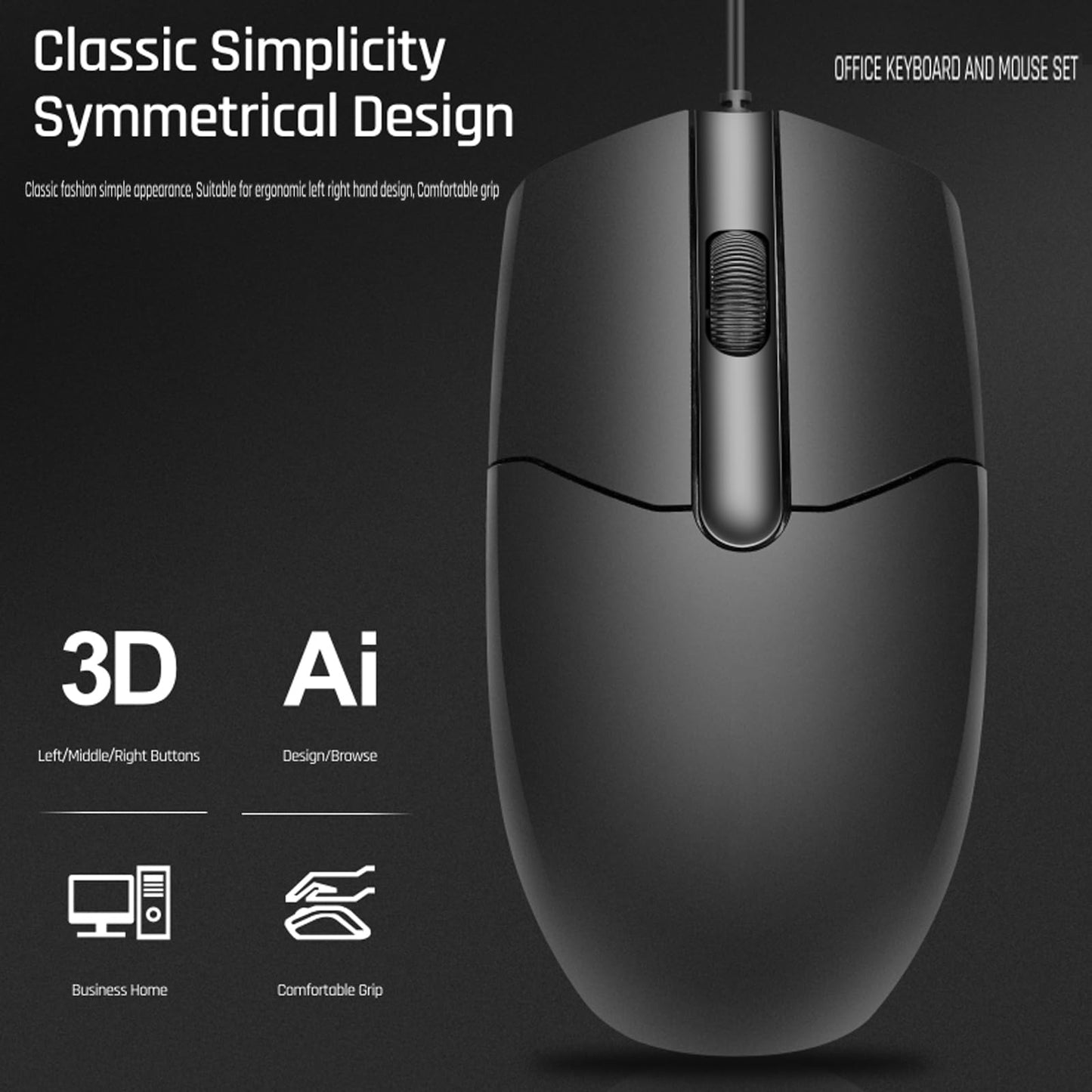 Wired Keyboard and Mouse Combo, Full-Sized Ergonomic Computer Keyboard and Optical Wired Mouse for Windows, Mac OS Desktop/Laptop/PC-Black