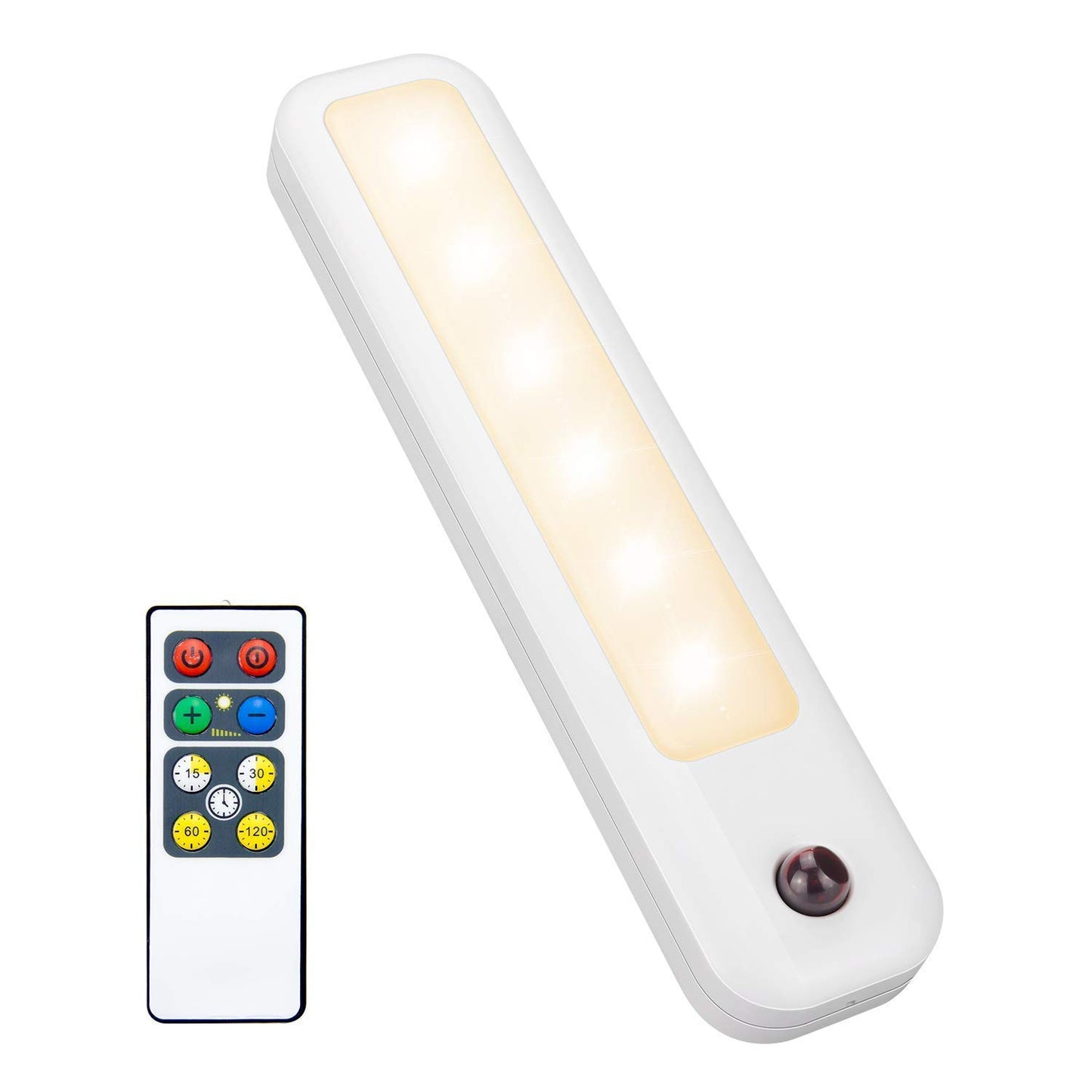 HONWELL Closet Light with Remote, Battery Operated Cabinet Light, Under Counter Lighting, 120 Lumens, LED Light Bar, Dimmable Push Light, Stick on