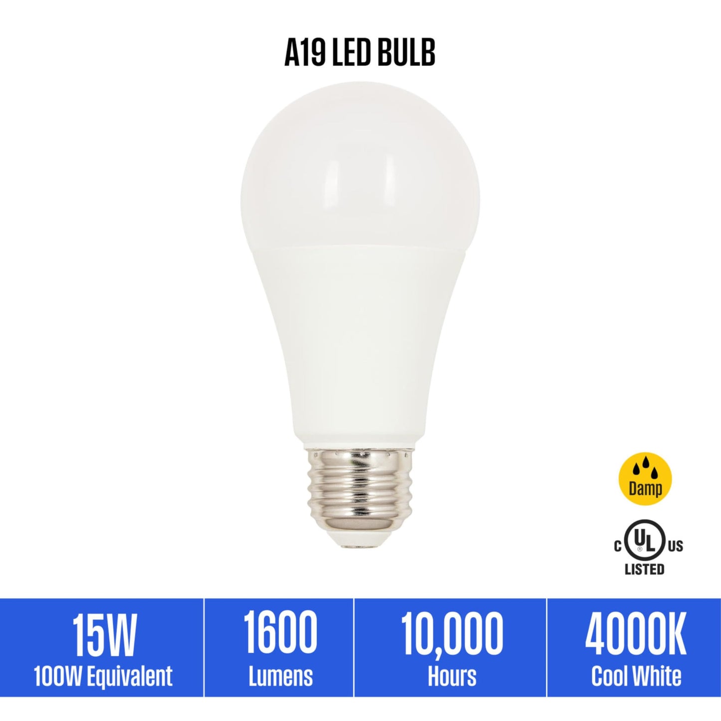 Westinghouse 5308020 15 Watt (100 Watt Equivalent) A19 Cool White LED Light Bulb, Medium Base, 6 Pack