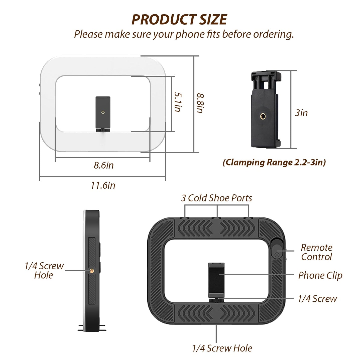 Smartphone Video Rig with Light, Handheld Ring Selfie Light Kit, LED Mobile Video Stabilizer with Built-in 8000mAh Battery for Camera, Smartphone