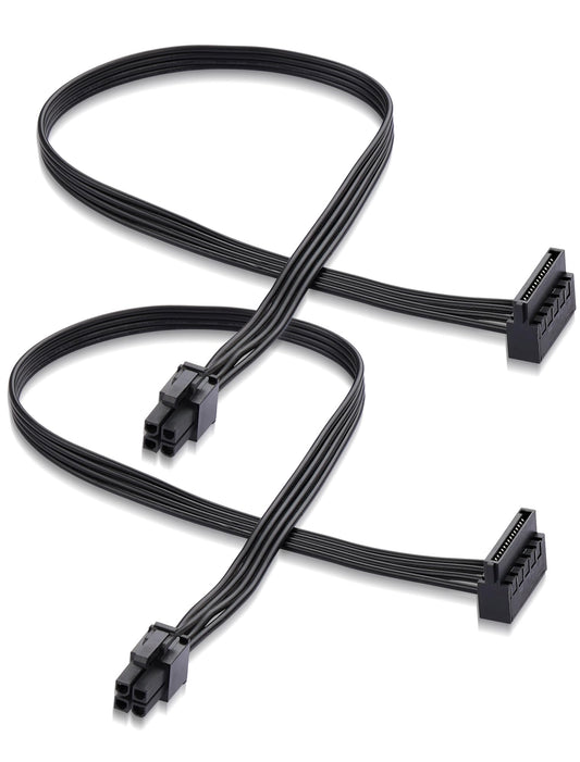 ELFJMZP ATX 4PIN to SATA 15 PIN Adapter Extension Cable for Mechanical HDDs, SSDs, DVD/CD-ROMs (16.6 in./42.2 cm)(Pack of 2)