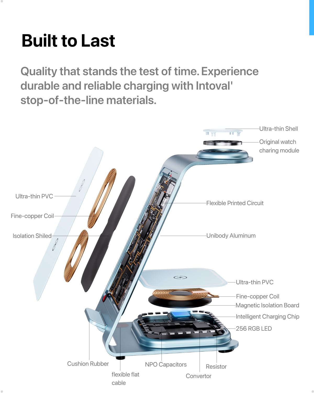 Intoval Aluminum 3 in 1 Wireless Charging Station for iPhone 17 16 15 14 13 12 11 Pro Max XR, Wireless Charger for Apple Watch 11 10 9 8 7 Ultra SE 3