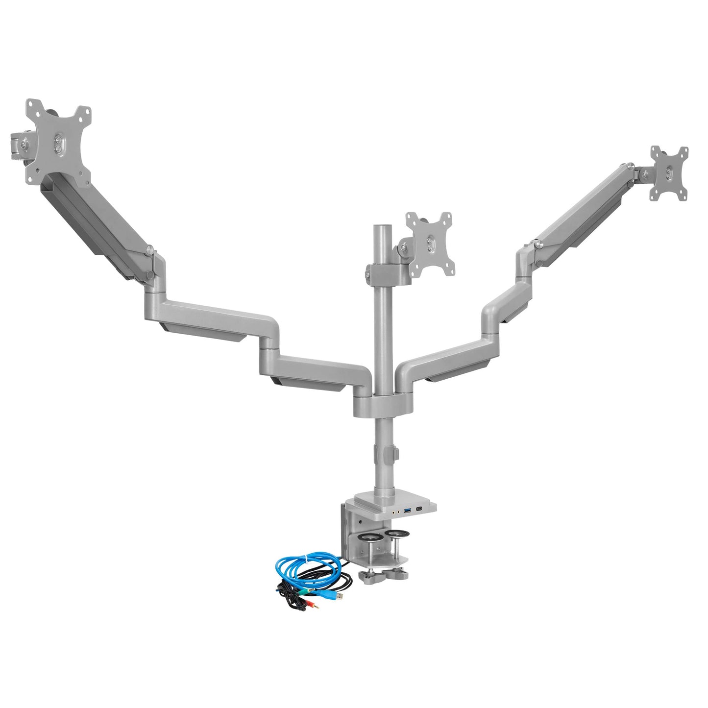 Mount-It! Triple Monitor Mount with Gas Spring Arms, Fits 24-32 Inch Screens, USB & Audio Ports, Full Motion Desk Stand with Tilt, Swivel & Rotation