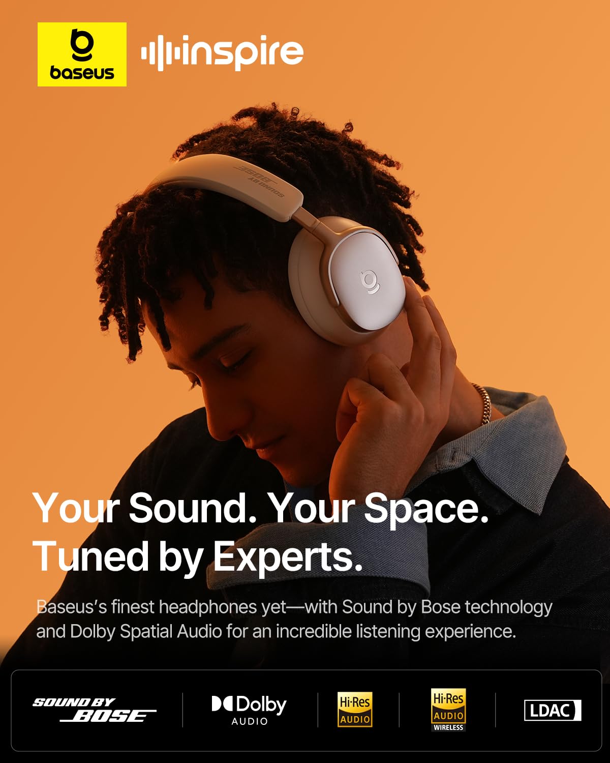 Baseus Inspire XH1 Adaptive Active Noise Cancelling Headphones, Sound by Bose, Dolby Audio, Premium Real-Time Adaptive ANC, Adaptive Rich Sound…