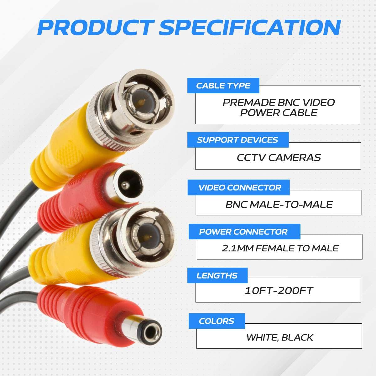 Cables Direct Online 100FT Black Premade BNC Video Power Cable Extension Wire for CCTV, Security Camera, DVR, Surveillance System, All in One Plug