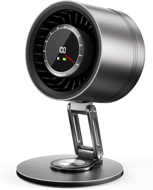 Yibest Titanium Alloy USB Desk Fan, Foldable 3D Airflow Desk Air Circulator, 23dB Quiet BLDC Motor, 5000mAh Battery (8H Runtime), 10 Speeds with LED