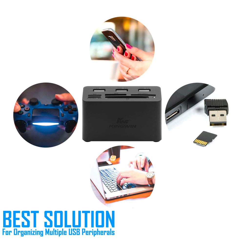 Kingwin USB HUB Adapter w/ Memory Card Reader Writer & USB 3.0 HUB Combo - Supports High Speed SD MS Micro M2 CF Card Reader For Macbook, Laptop