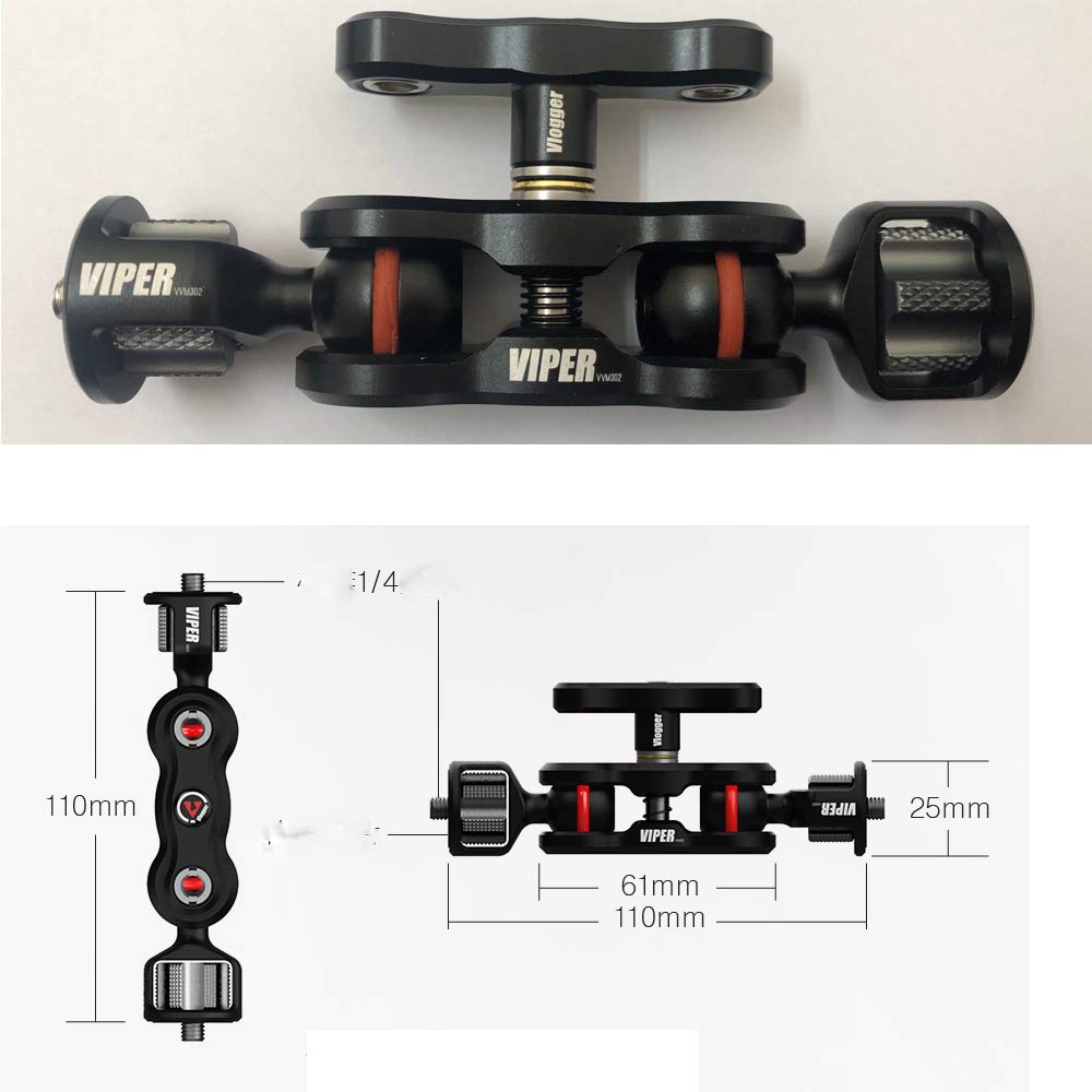 Mivitar VVM302 Articulating Magic Arm Mount Double Ballheads 1/4" Screw Camera Holder for Camera LCD Field Monitor,LED Light,Audio Recorders,Camera