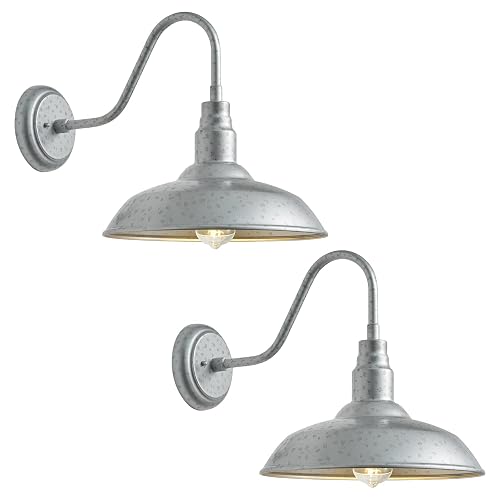 GOALPLUS 10in Dome Outdoor Gooseneck Barn Light, 2 Pack Silver Exterior Porch Gooseneck Wall Mount Lighting Fixture, Farmhouse Style Outside Barn Wall